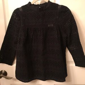 Vineyard Vines  Mock Neck Eyelet Black Top